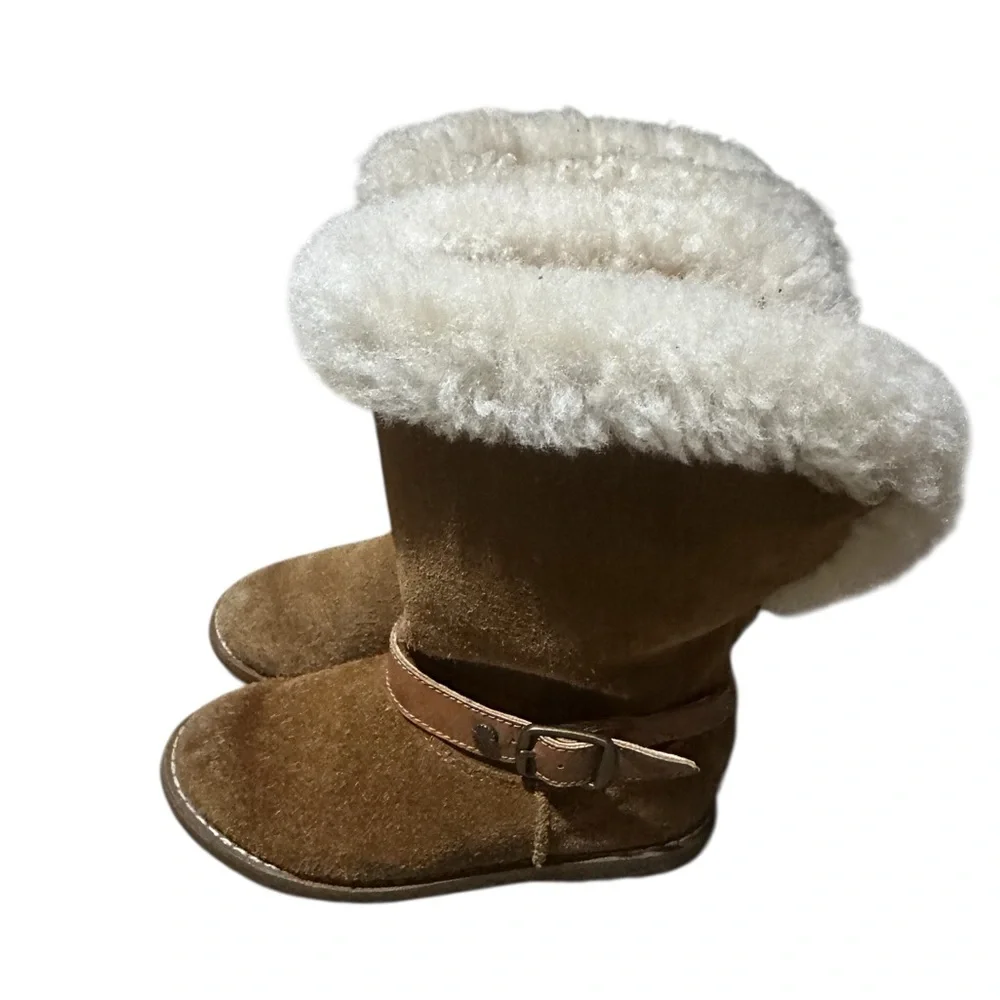 UGG Nessa Suede Boots | Leather Band with Buckle Rear Zip  Chestnut Girls Sz 10